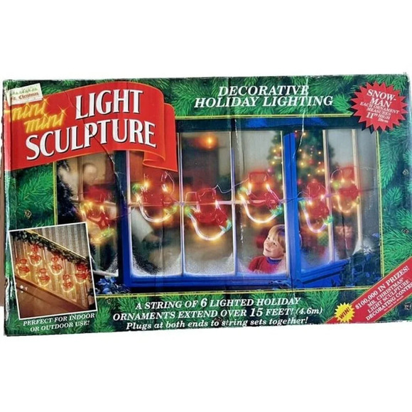 Vintage 90s Mr Christmas Mini Mini Light Sculpture Snowman Holidays Winter 15ft - Picture 1 of 8